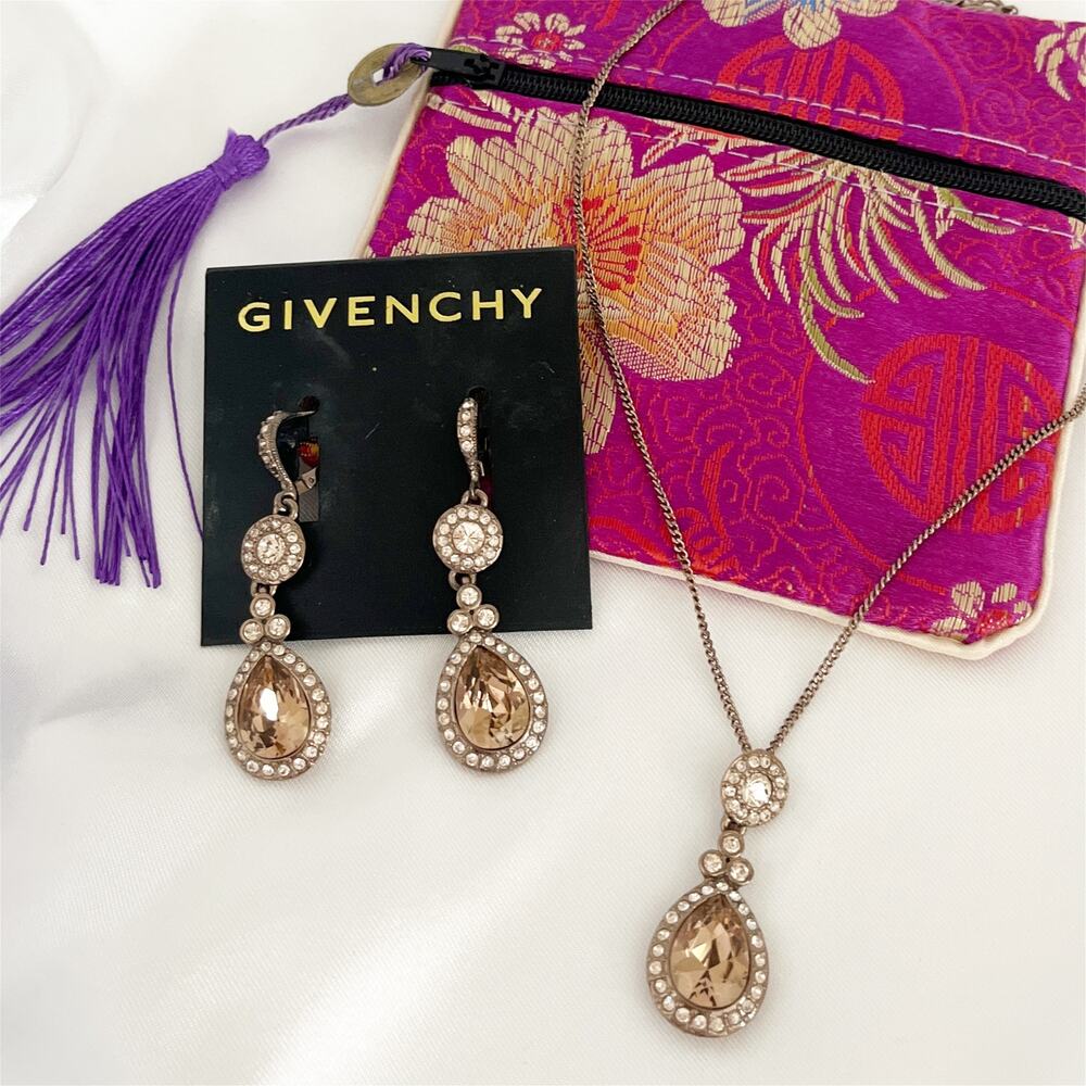 GIVENCHY Vintage Rose Gold Crystal Necklace and Earring Set